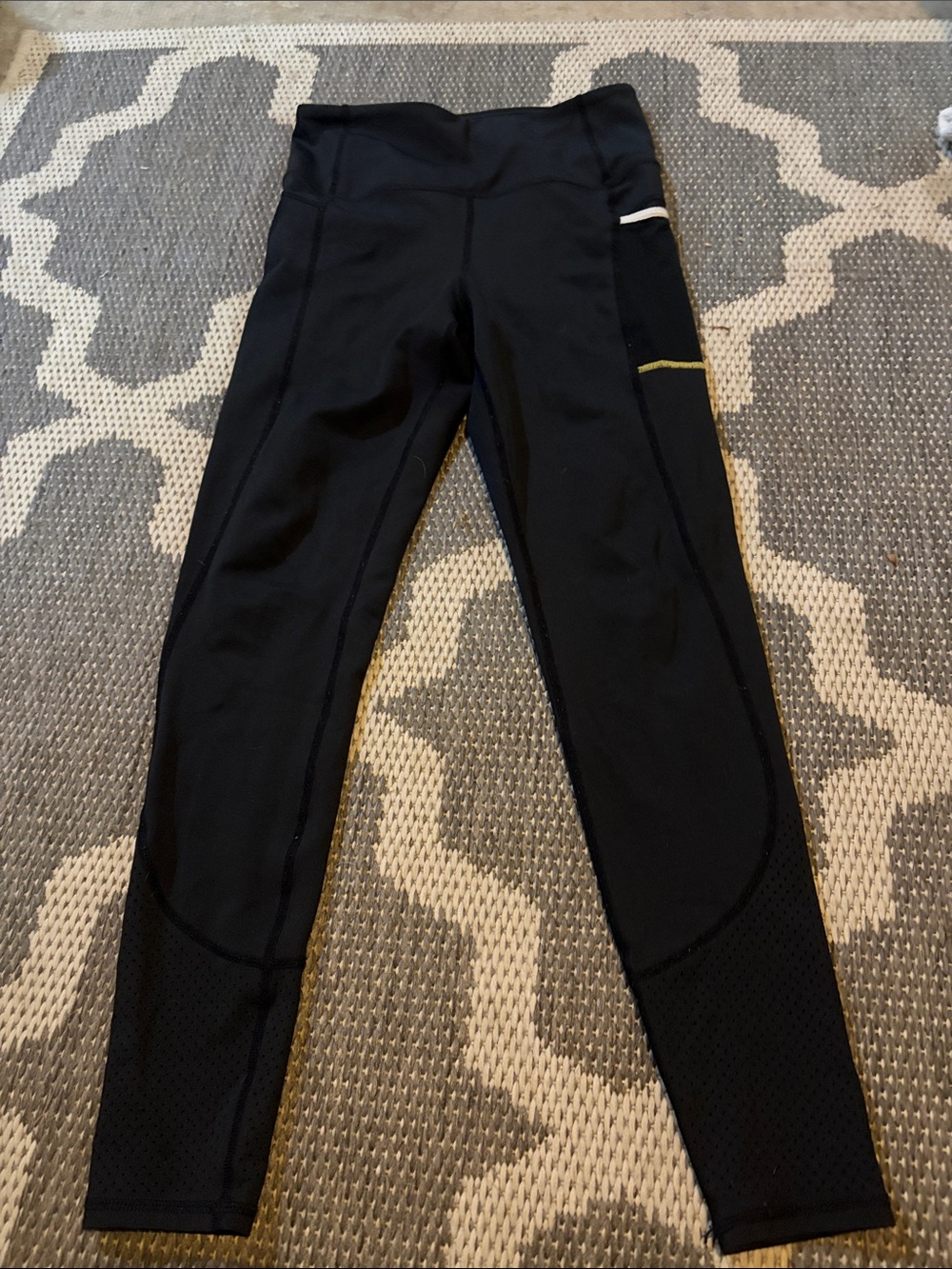 Lilybod Black High-Waist Leggings with Subtle Yellow Trim